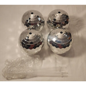 4 Pack Disco Ball Tumblers w/ Lids & Straws - 19 Oz Silver - '70s Dance Craze!
